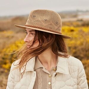 Barbour Tan Woven Straw Fedora Hat